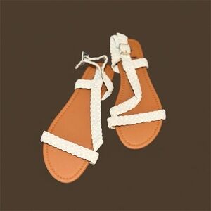 Braided Strap Tan and Cream Sandals